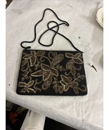 Vintage Black Boho Glam Floral Beaded Crossbody Evening Bag Purse FANCY ... - £19.32 GBP