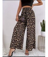 Retro Tan and Black High Waist Wide Leg Big Cheetah Print Elastic Band P... - $63.95