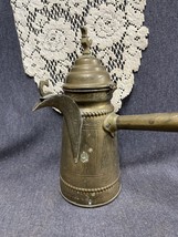 Antique VTG 9” Middle East Arabic Brass Dallah Coffee Pot Bird Topper Engraved - £38.44 GBP