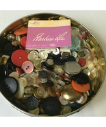 Vintage button lot sewing  craft supplies old button collection in tin c... - $24.70