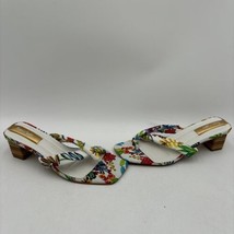 Franco Sarto CARMELLA White Floral Fabric Square Toe Block Heel Sandals, 8.5M - £26.03 GBP