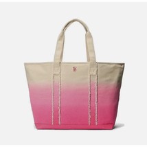 Victoria&#39;s Secret Pink Tote Weekender Bag Pink / Off White Fringe Canvas - $31.68