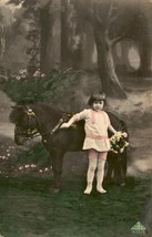 Girl, horse, flowers, vintage, Art Deco postcard Gifts Tinted, 1920 Circa - $92.48 MXN