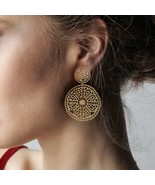 Filigree Post Earrings, Geometric Earrings, Drop Gold Earrings, Dangle E... - £14.55 GBP