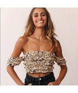 Selfie LeslieTigerlily Tiered Frill Off The Shoulder Top Leopard Size La... - $13.86