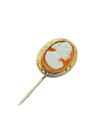 Cameo Stickpin 10K Yellow Gold Engraved Frame Hand Carved Shell Cameo - £62.21 GBP
