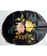 Pillow Top Cover or Frame Embroidered Flowers Pinks, Golds, Greens on Bl... - $38.99