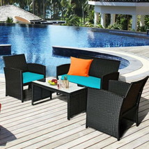 Furniture Set Patio Sofa 4 Pcs Wicker Conversation and Table Set-Turquoise - £239.65 GBP