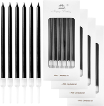 24-Count Black Birthday Candles, Long Thin Cake Candles for Birthday Parties, Ce - £8.05 GBP