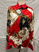 Francesca of Damon, Size 10, 100% Silk Red Flashy Clock Designed ButtonU... - $84.15