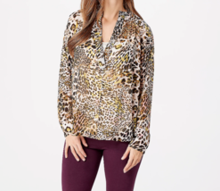 Lisa Rinna Collection Printed Blouse with Tank- NATURAL, SIZE 1X - £23.30 GBP