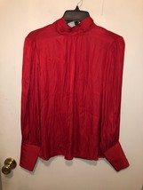 NWT Rachel Zoe Womens XS Red Mock Neck Pleated Look Polyester Blouse Silk Feel - £11.72 GBP