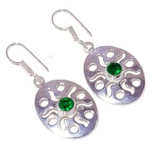 Diopside Glass Gemstone 925 Silver Overlay Handmade Drop Dangle Filigree... - $8.95