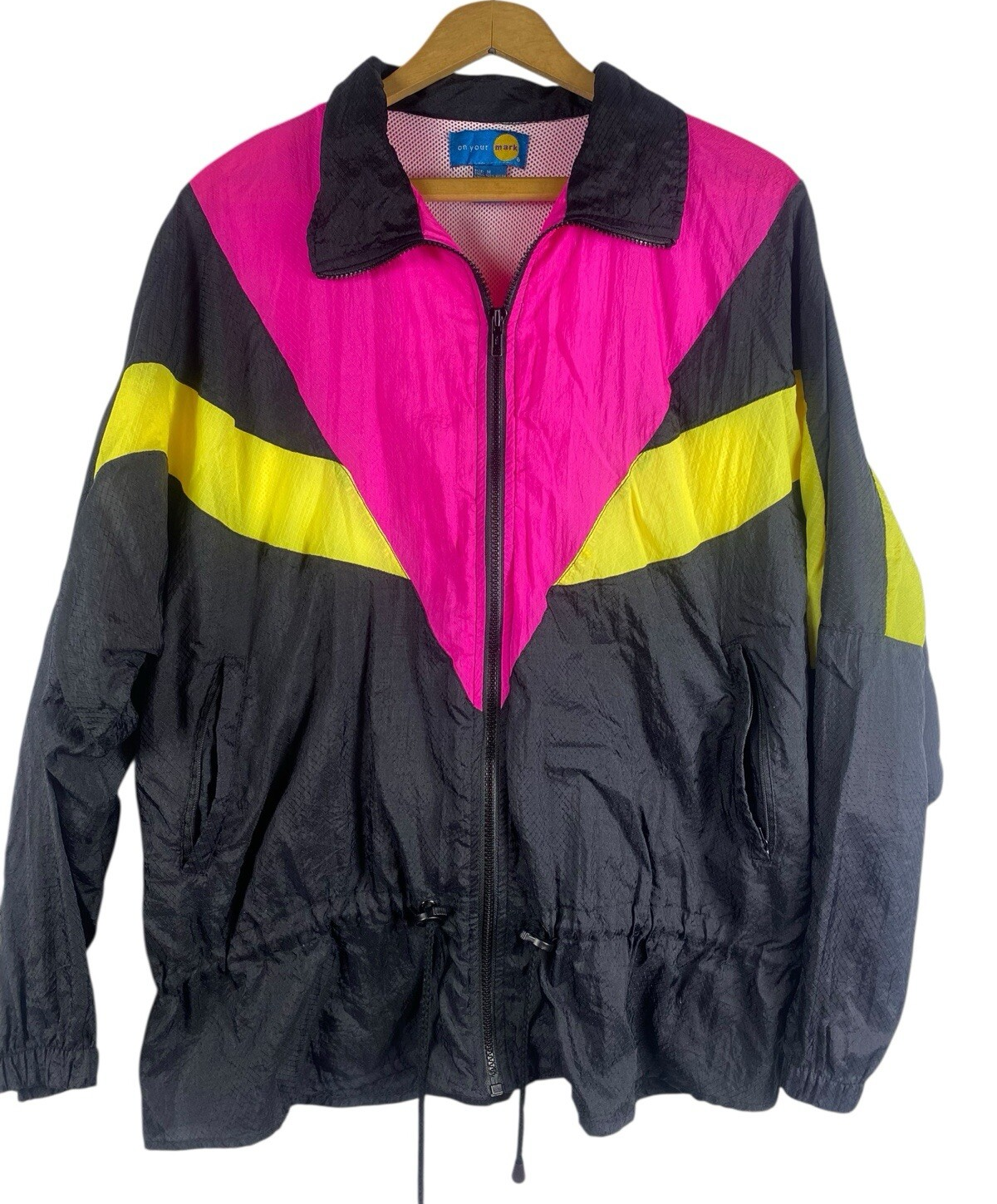 Vintage 80s 90s Windbreaker Jacket Colorblock Nylon On Your Mark Womens ... - $39.62