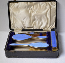 British grooming set Sterling silver n guilloche enamel by B. Cuzner 1911s - $494.00