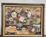Embroidered Painting Fancy Ornate Frame Oriental Splendor Lena Liu Vase ... - $48.99