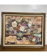 Embroidered Painting Fancy Ornate Frame Oriental Splendor Lena Liu Vase ... - £38.48 GBP