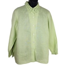 Talbots Woman Shirt 16W Green Irish Linen Button Front Long Sleeves - £12.58 GBP