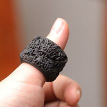 Chinese Dragon Engraved Eaglewood Thumb Ring Nine Dragons Carving Black ... - $27.38 CAD