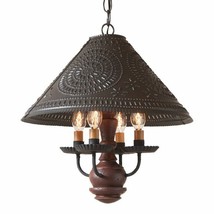 Homespun Shaded Chandelier Light in Americana Red image 2