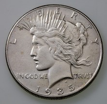 1935 $1 Silver Peace Dollar in AU Condition, Nice Eye Appeal &amp; Luster - £71.05 GBP