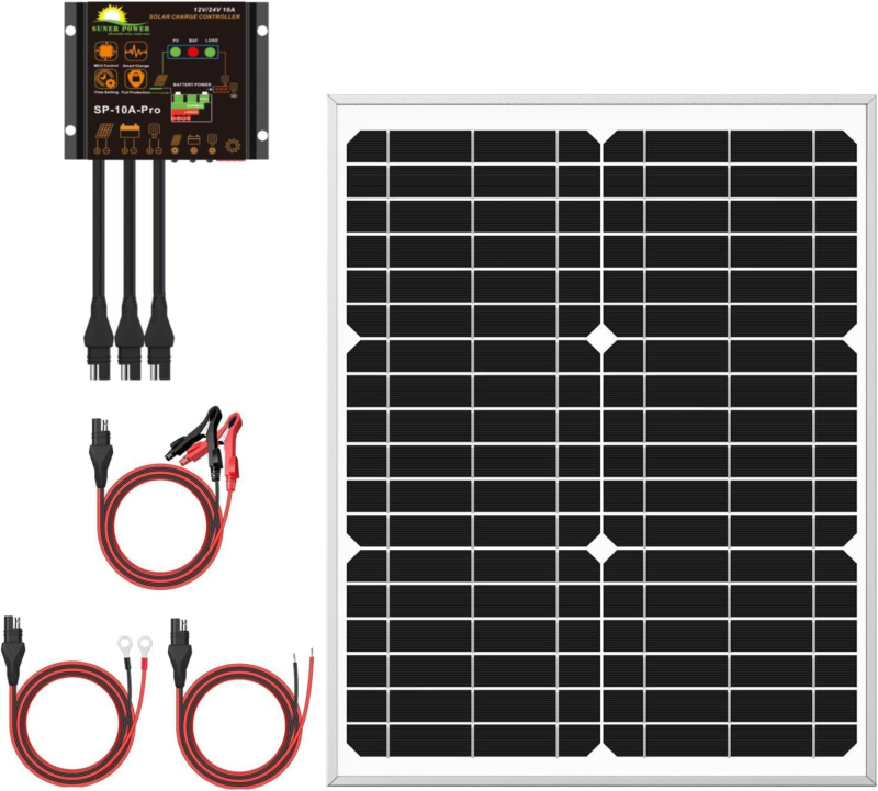 Waterproof 20W Solar Panel + Upgraded 10A Solar Charge Controller + 3-PC... - $103.27