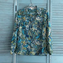 Studio Works Button Down Shirt Blouse Sz PS ~ Blue &amp; Green ~ Long Sleeve - £16.50 GBP