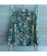 Studio Works Button Down Shirt Blouse Sz PS ~ Blue &amp; Green ~ Long Sleeve - £16.34 GBP