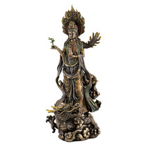 Kwan Yin On Dragon Statue 14&quot; Quan Yin Guan Buddha Goddess Of Mercy Bronze Resin - £95.88 GBP