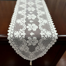 Vintage Lace Table Runner Dresser Scarf White Oval Doilies Wedding Decor 12&quot;x59&quot; - £9.48 GBP