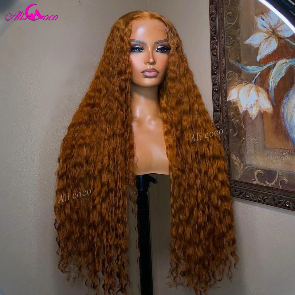 Ginger Color Kinky Curly Human Hair Wigs 13x4 13x6 Lace Front Wigs Transparent - £93.24 GBP+