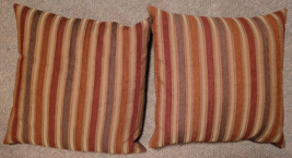 Set of 2 Throw Pillows Fall Colors Orange Burgandy Greyish Striped Sofa Decorate - $34.99