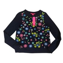 NEW Lilly Pulitzer Rami Floral Embroidered Sweatshirt Sz XS Navy Blue Pi... - $53.46