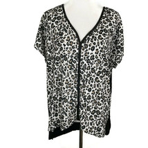 Jaclyn Smith Womens Shirt Size XXL Black Cheetah Short Sleeve V Neck Casual Top - £16.13 GBP