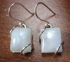 Naked Caged Moonstone 925 Sterling Silver Dangle Square Earrings m422s - £15.65 GBP