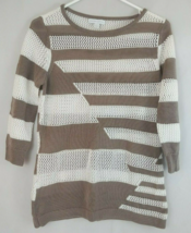 New York &amp; Company Sweater Shirt Ivory &amp; Brown Size Small Open &amp; Closed ... - $12.60