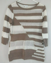 New York &amp; Company Sweater Shirt Ivory &amp; Brown Size Small Open &amp; Closed ... - £9.71 GBP