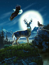 Framed canvas art print giclee night time in the wilderness full moon wildlife - £31.64 GBP+