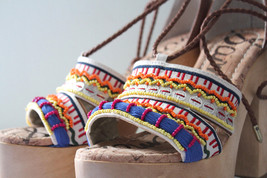 NEW! Sam Edelman Gorgeous Leather Lace Up Beaded Platform Mel Sandals 9.5 M $190 - £56.59 GBP