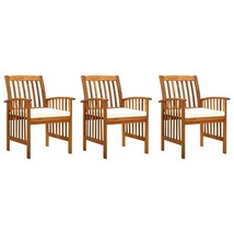  Patio Dining Chairs 3 pcs with Cushions Solid Acacia Wood - $312.49