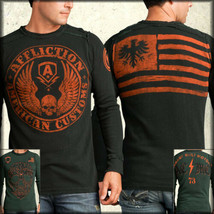 Affliction Wordskull Flag Reversible Mens Long Sleeve Thermal Green Blac... - £42.97 GBP