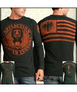 Affliction Wordskull Flag Reversible Mens Long Sleeve Thermal Green Blac... - $54.39