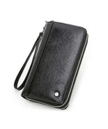 Genuine Leather Men&#39;s Long Wallet Clutch with Double Zipper &amp; Card Slots - $75.44 CAD