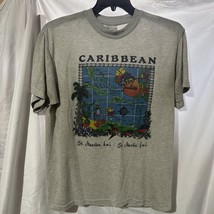 Vintage Caribbean Sea Map Men&#39;s Gray Tee Shirt Size L - $14.84