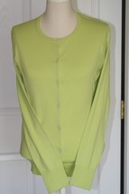 Lands End  Women&#39;s LS Supima Crew Cardigan Sweater Lime Breeze New - €26,24 EUR