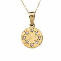 Solid 14k Yellow Gold Small Hammered Diamond Round Pendant Necklace - £134.19 GBP+