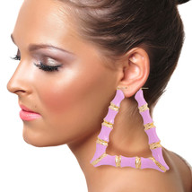 Pink Lavender Trapezoid Bamboo Hoops - $38.49