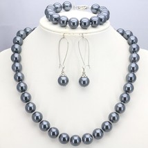 Jewelry for Women 12mm Black Imitation s Necklace Bracelet Earring Set Girl Chri - £18.75 GBP