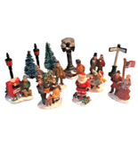 14 Piece Set Christmas Village Working People Figurines Santa Trees Ice ... - £26.89 GBP