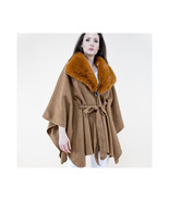  Womens Thick Poncho with fur Collar   Premium Belted Shawl Coat Button ... - $75.50